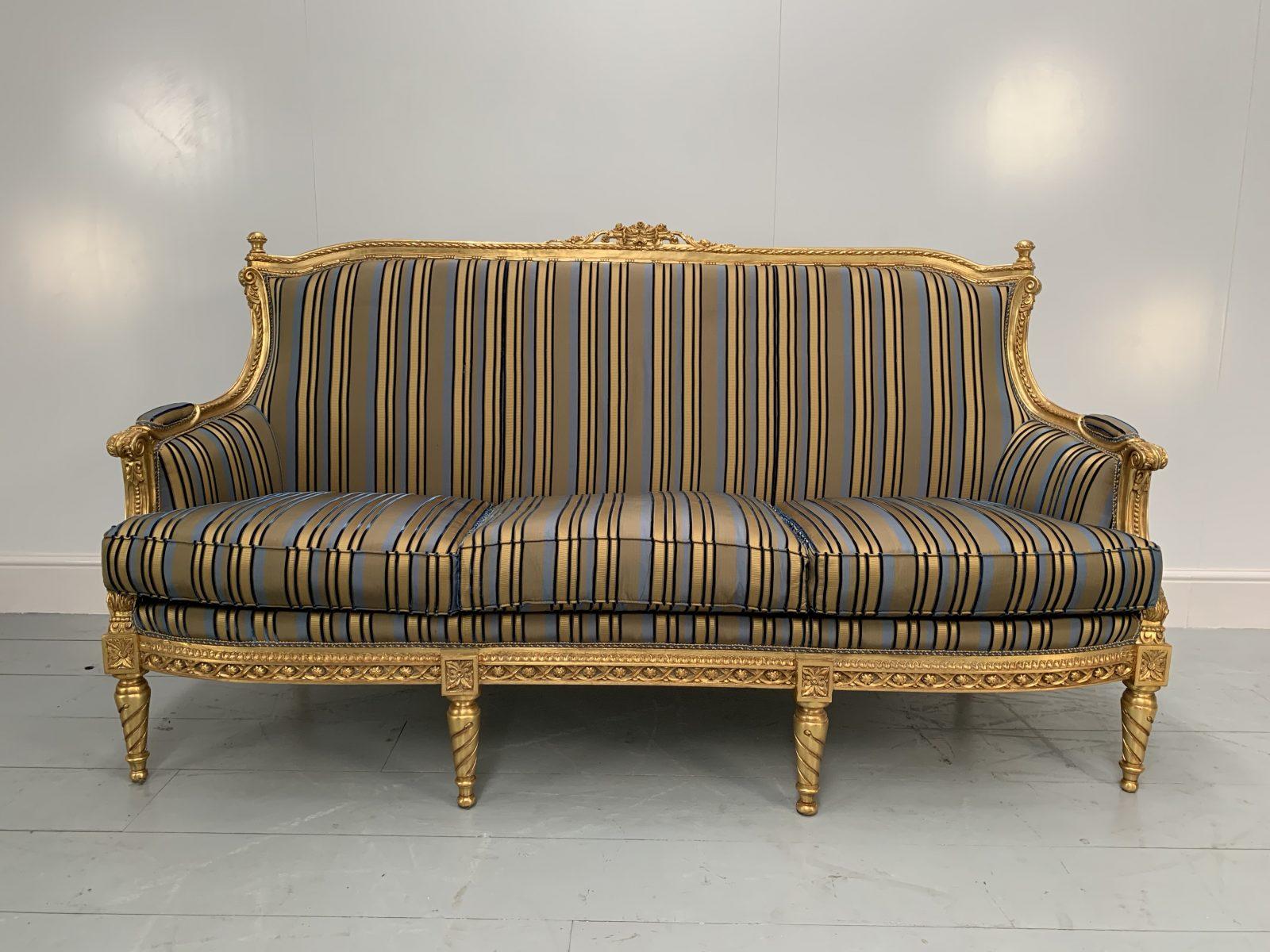 Asnaghi Baroque Rococo Fauteuil Sofa & 4 Armchair Suite in Stripe Silk and Gilt In Good Condition In Barrowford, GB