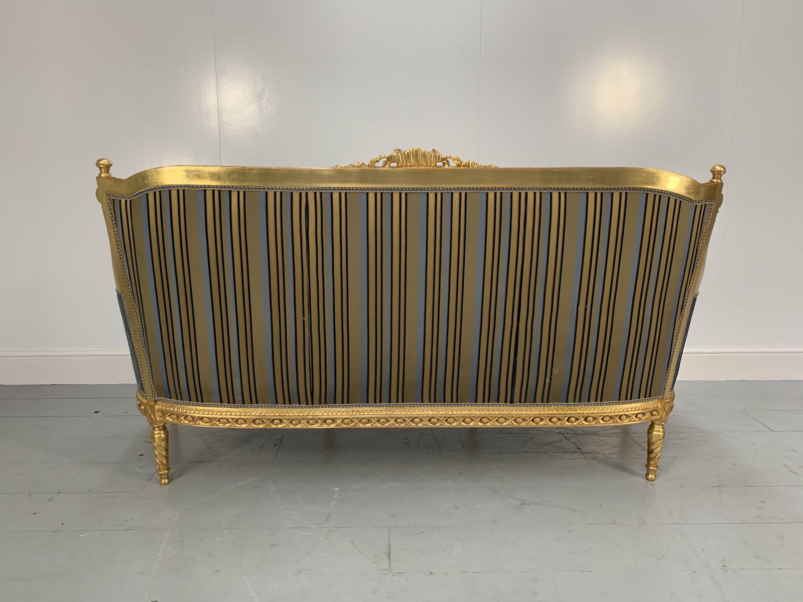 Contemporary Asnaghi Baroque Rococo Fauteuil Sofa & 4 Armchair Suite in Stripe Silk and Gilt