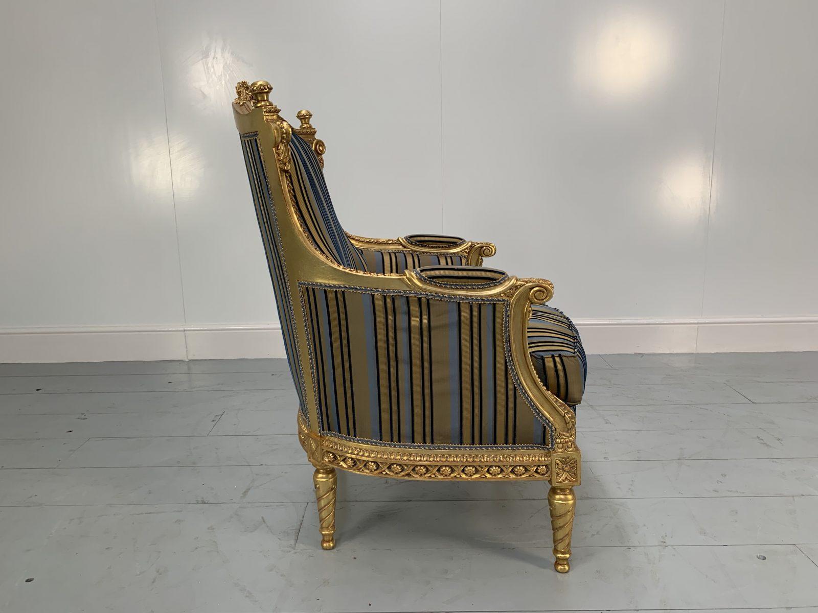 Wood Asnaghi Baroque Rococo Fauteuil Sofa & 4 Armchair Suite in Stripe Silk and Gilt