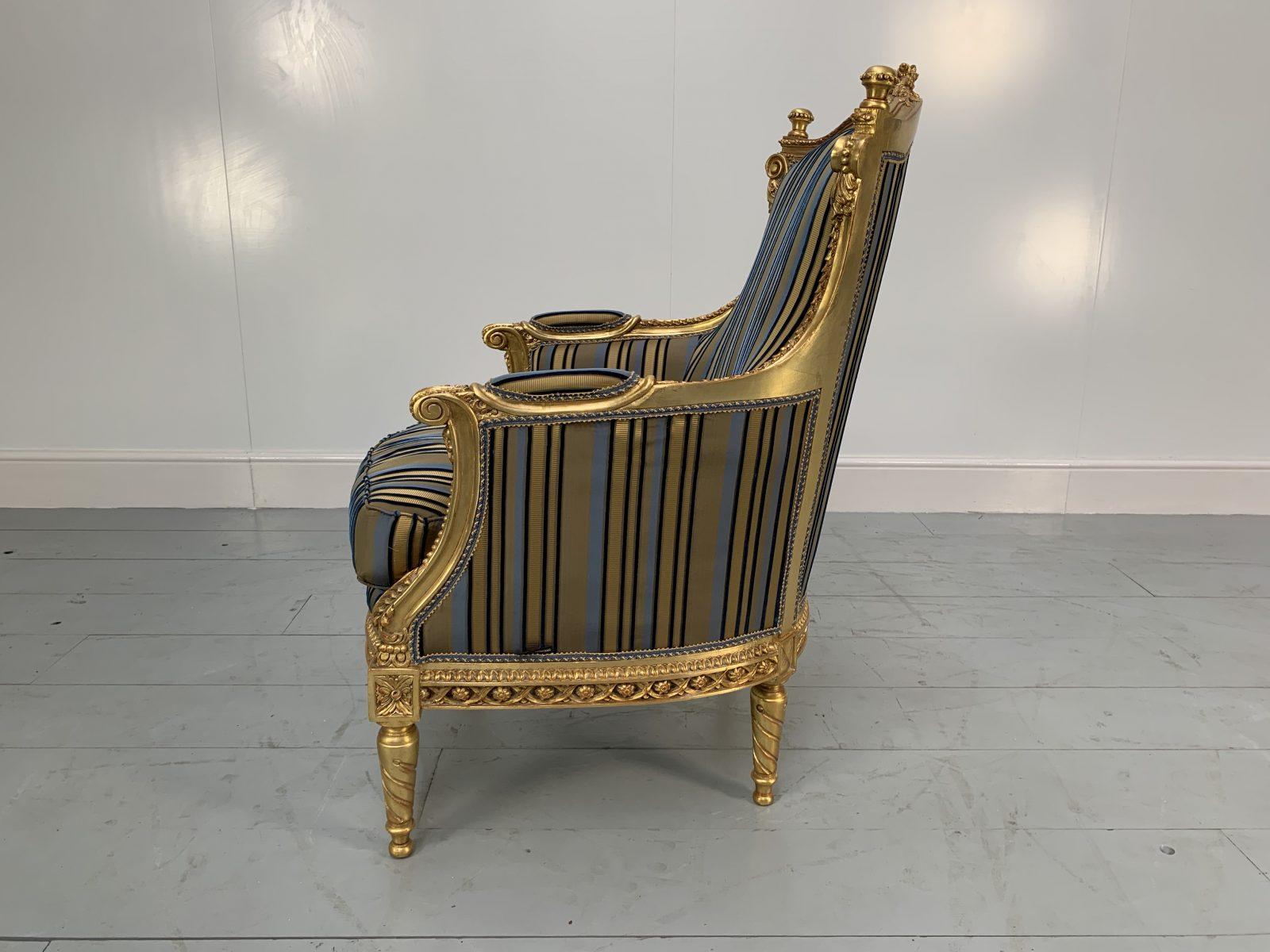 Asnaghi Baroque Rococo Fauteuil Sofa & 4 Armchair Suite in Stripe Silk and Gilt 1