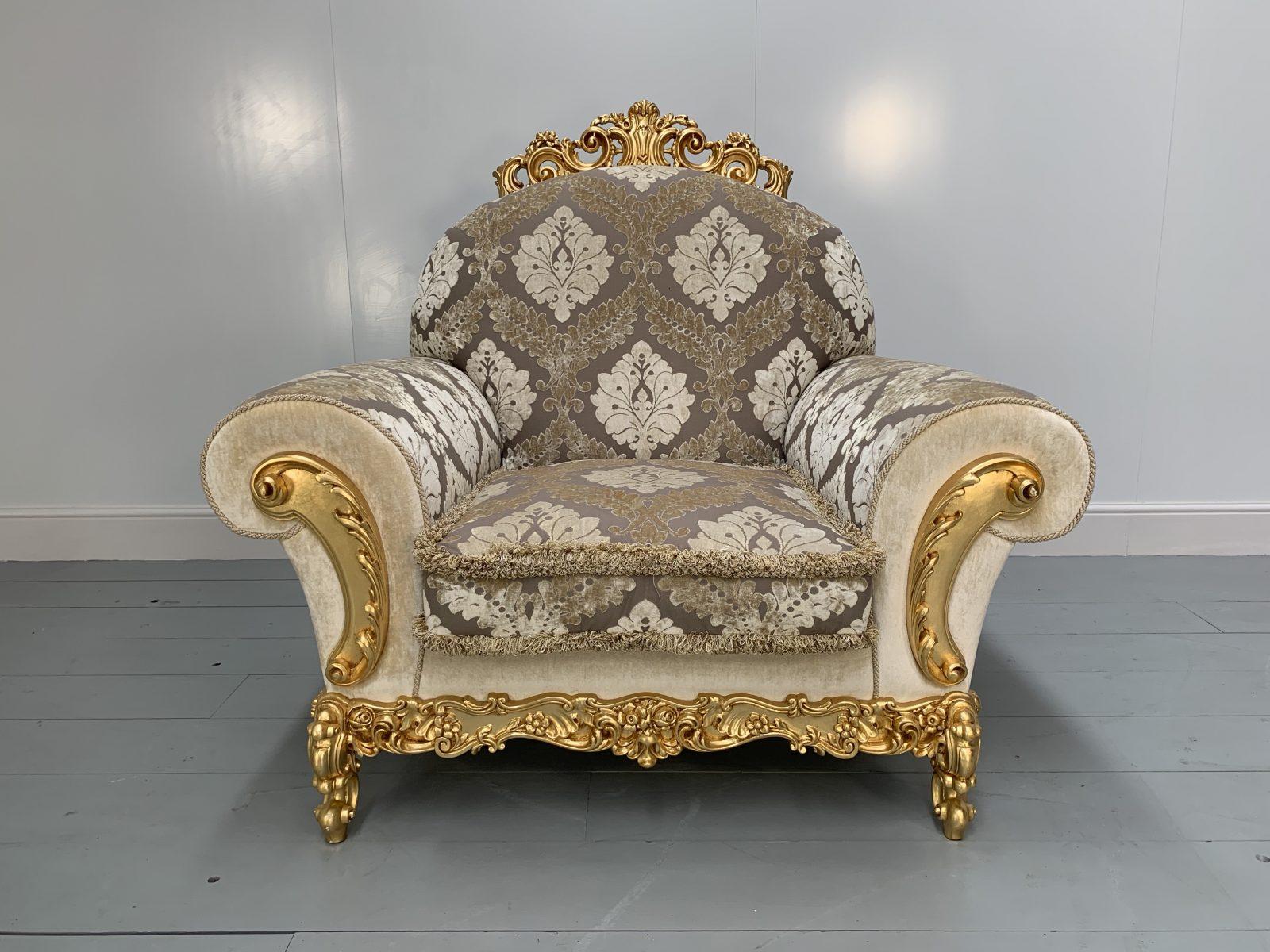 Asnaghi Baroque Rococo Sofa & 2 Armchair Suite in Silk Damask and Gilt 3