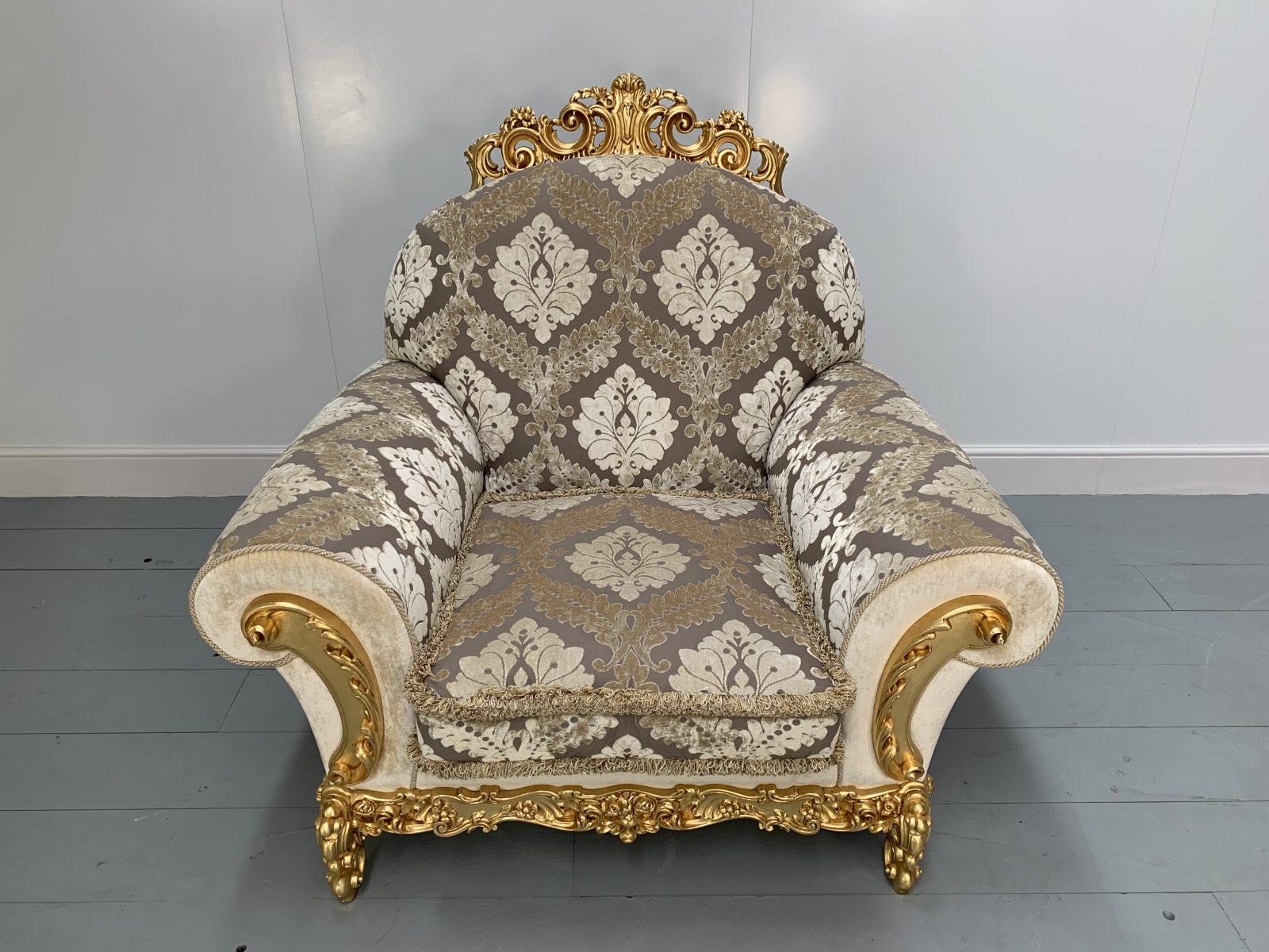 Asnaghi Baroque Rococo Sofa & 2 Armchair Suite in Silk Damask and Gilt 7
