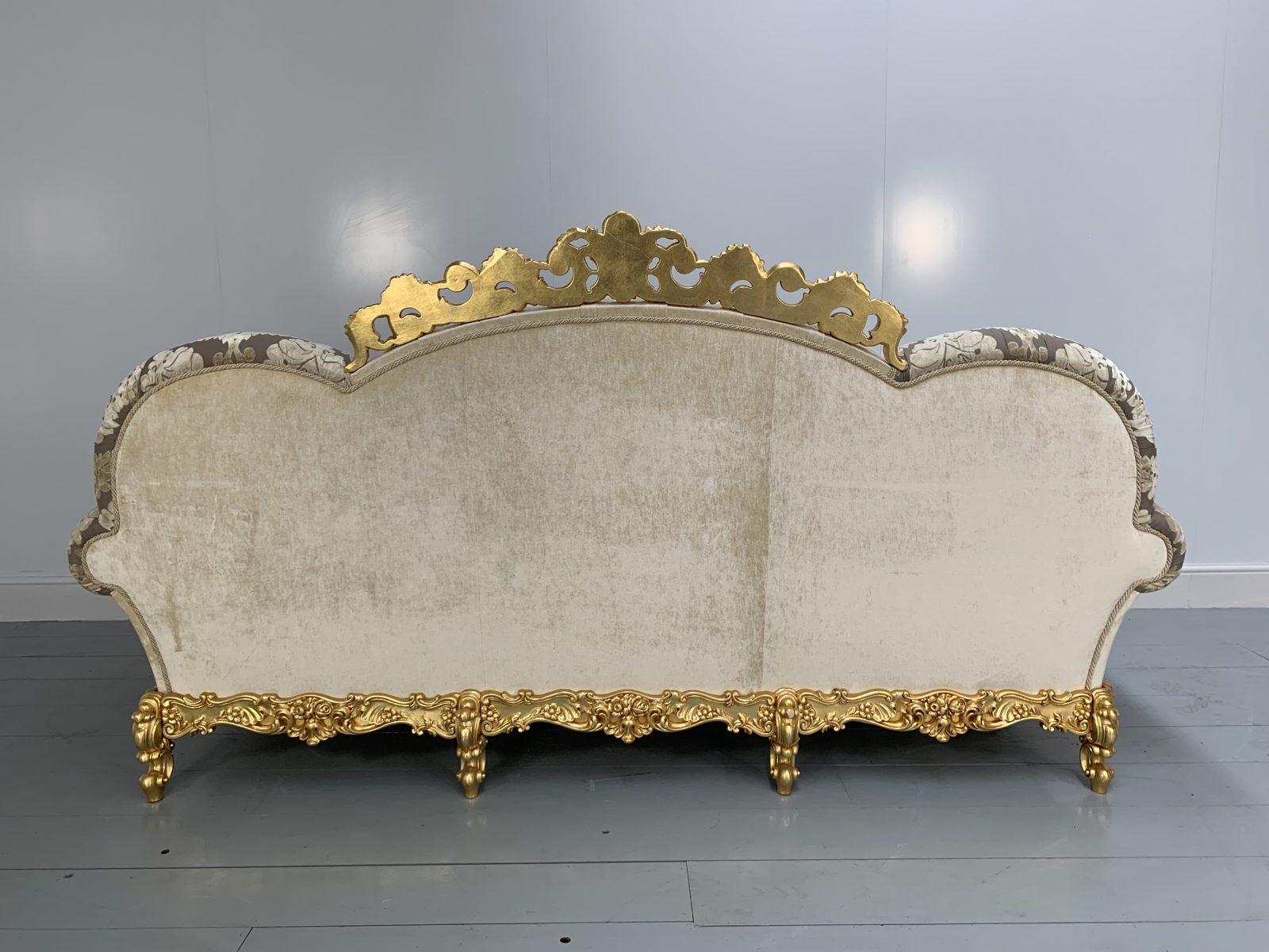 Italian Asnaghi Baroque Rococo Sofa & 2 Armchair Suite in Silk Damask and Gilt