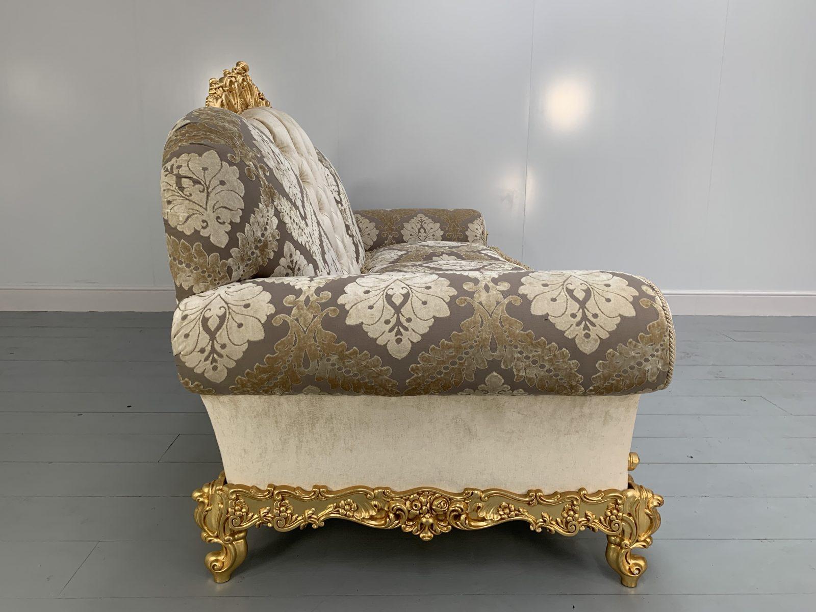 Hand-Crafted Asnaghi Baroque Rococo Sofa & 2 Armchair Suite in Silk Damask and Gilt