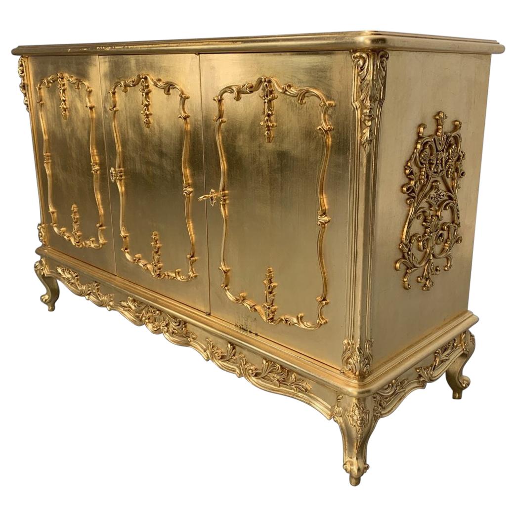 Asnaghi Cabinet Commode Console Sideboard in Gilt Gold For Sale