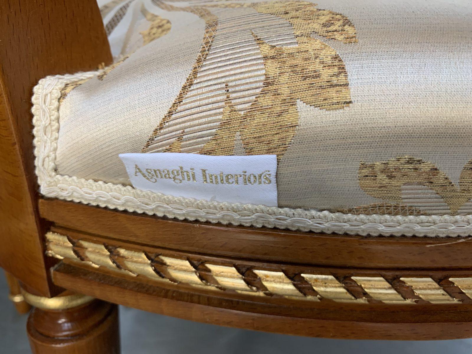 Asnaghi Eubea Esstisch und 12 Stühle Suite aus Harholz, vergoldet und Seide im Angebot 4