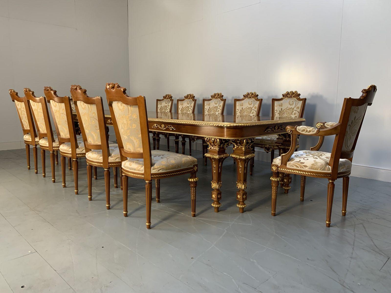 Asnaghi “Eubea” Dining Table and 12 Chair Suite in Harwood, Gilt and Silk  For Sale at 1stDibs