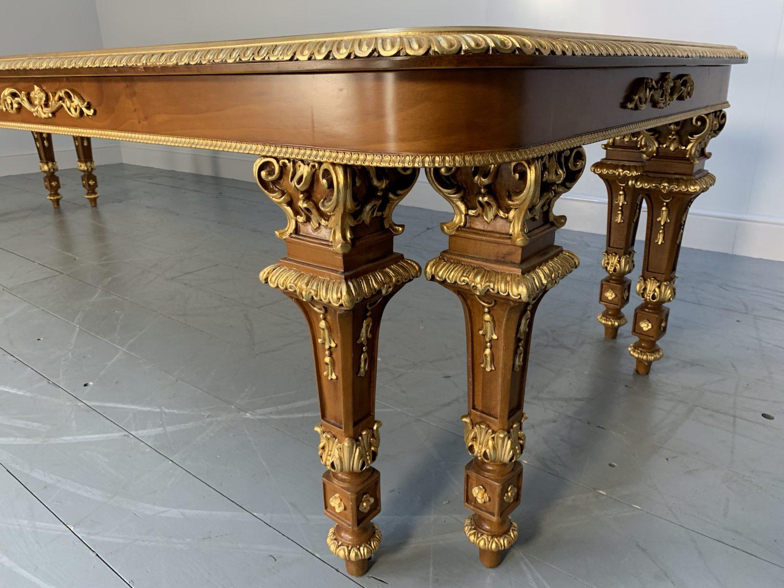 Asnaghi “Eubea” Dining Table and 12 Chair Suite in Harwood, Gilt and Silk In Good Condition For Sale In Barrowford, GB