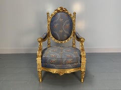 Asnaghi Fauteuil Baroque Rococo Armchair in Floral Silk and Gilt