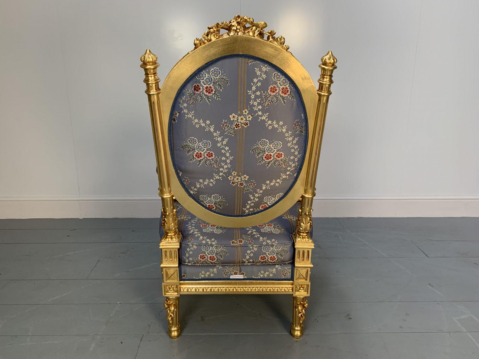 Italian Asnaghi Fauteuil Baroque Rococo Armchair in Floral Silk and Gilt For Sale