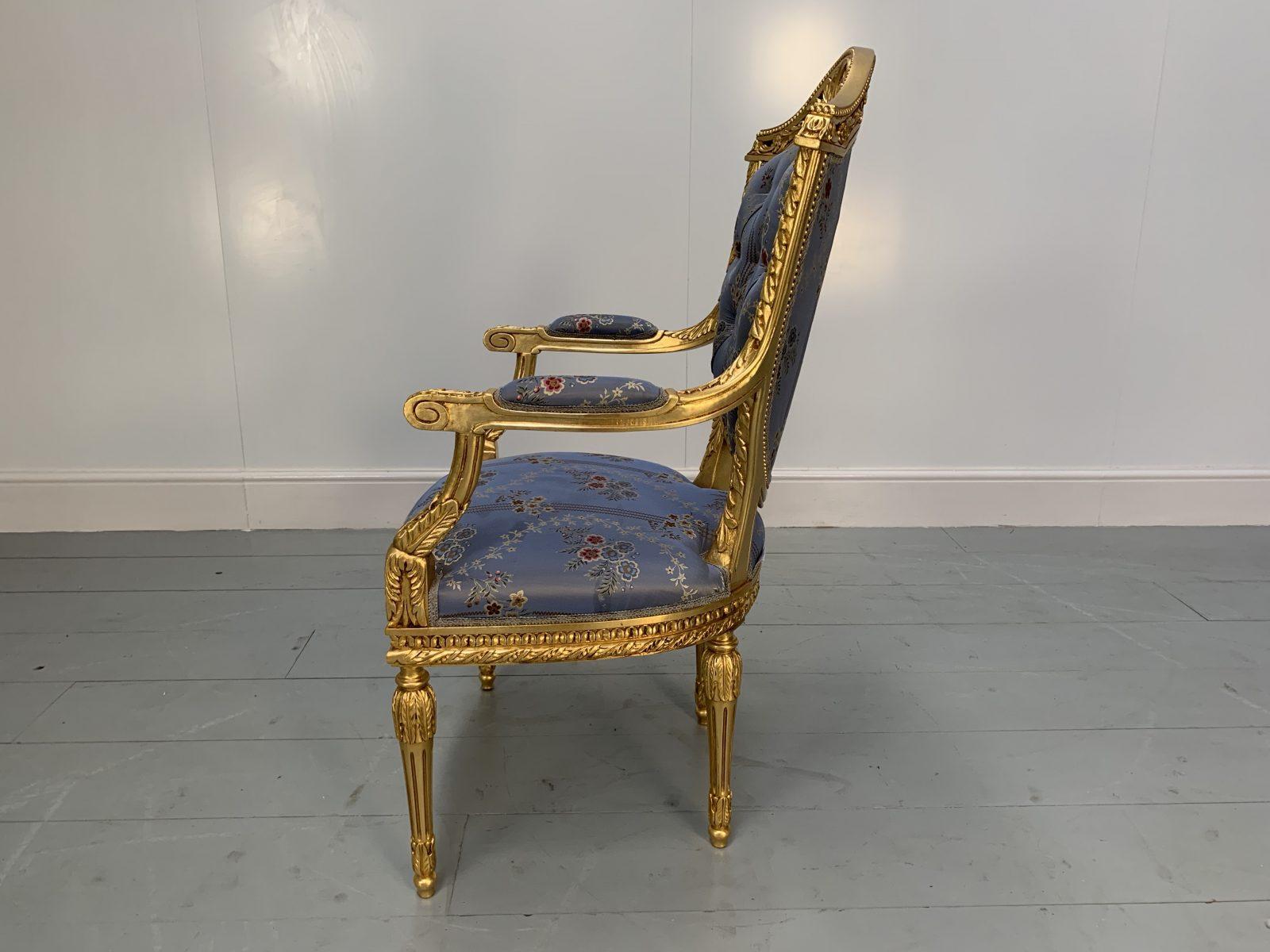 Italian Asnaghi Fauteuil Baroque Rococo Armchair in Floral Silk and Gilt For Sale