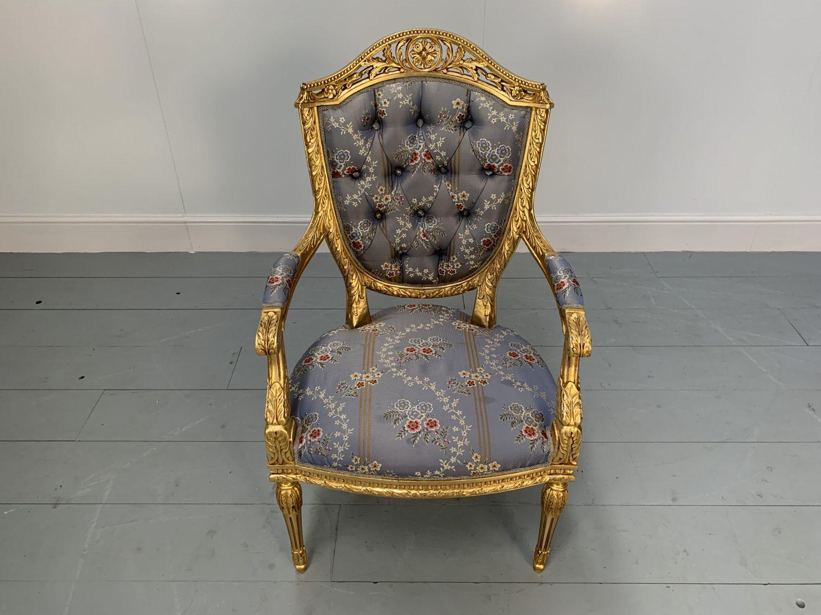 italien Fauteuil baroque rococo Asnaghi en soie à fleurs et doré en vente