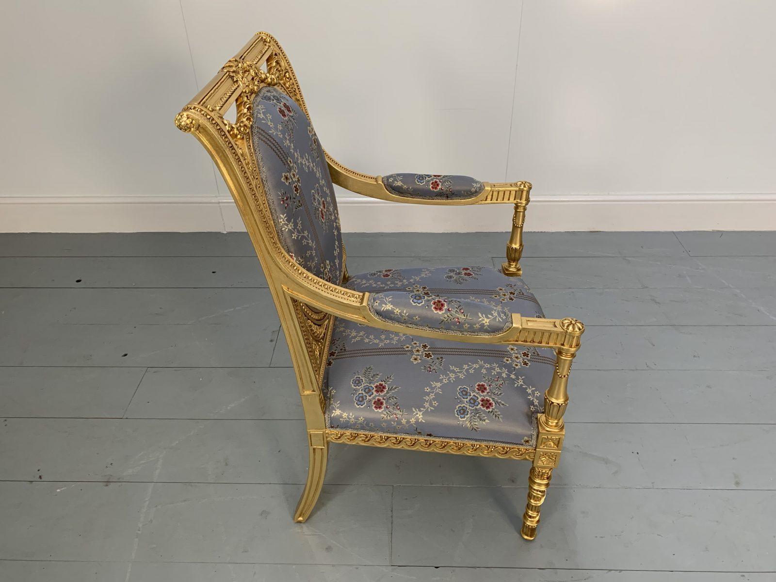 Asnaghi Fauteuil Baroque Rococo Armchair in Floral Silk and Gilt In Good Condition For Sale In Barrowford, GB