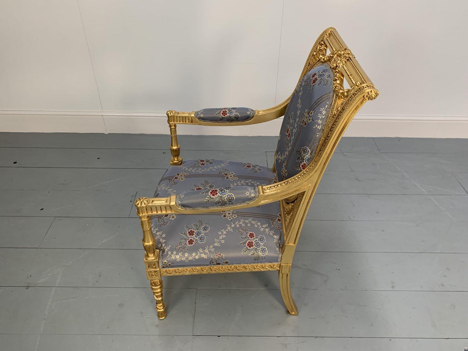 Contemporary Asnaghi Fauteuil Baroque Rococo Armchair in Floral Silk and Gilt For Sale