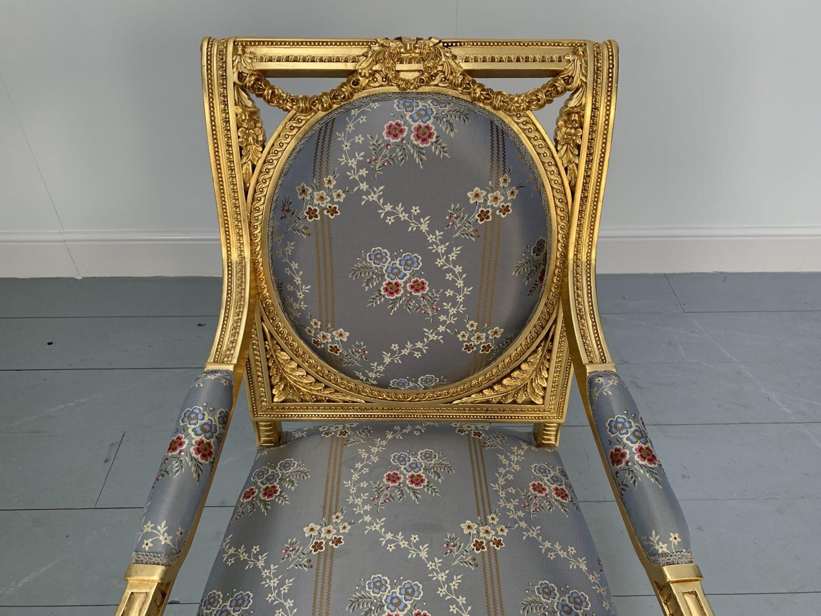 Asnaghi Fauteuil Baroque Rococo Armchair in Floral Silk and Gilt For Sale 1