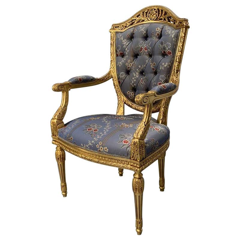 Asnaghi Fauteuil Baroque Rococo Armchair in Floral Silk and Gilt For ...