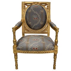 Used Asnaghi Fauteuil Baroque Rococo Armchair in Floral Silk and Gilt