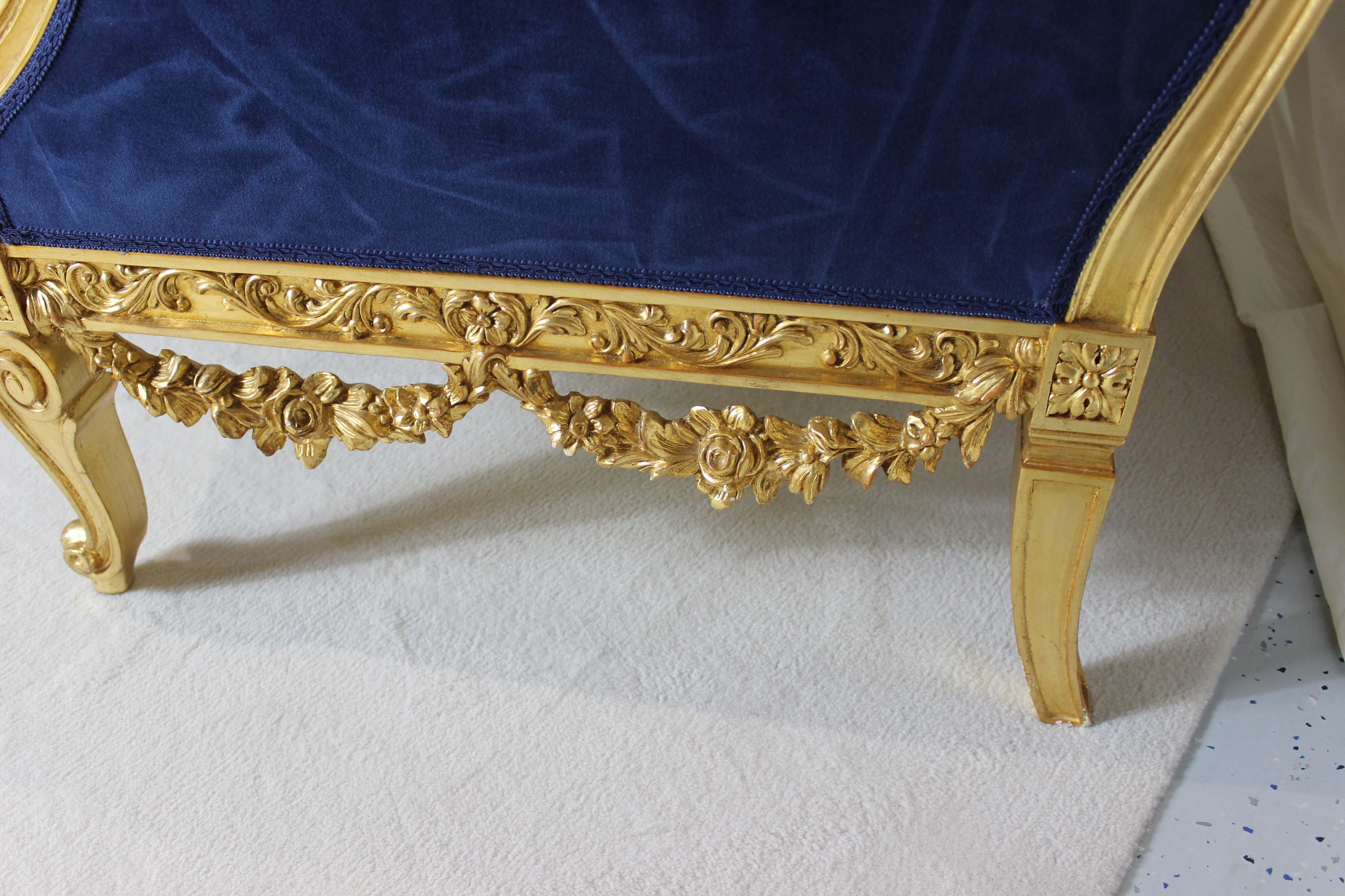 Asnaghi Suite of 2 Settee and 2 Chairs, Upholstered Royal Blue Velvet For Sale 6