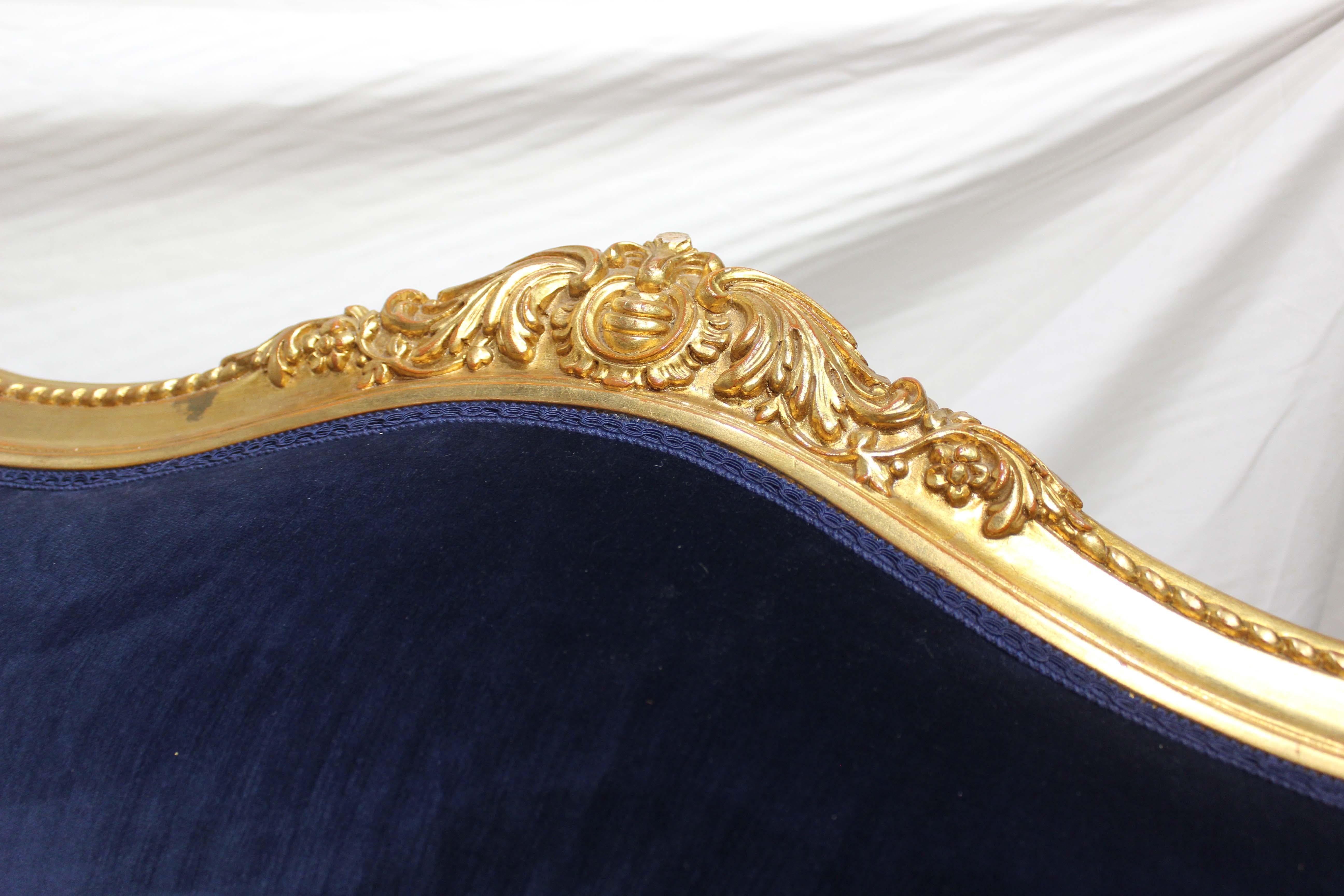 Asnaghi Suite of 2 Settee and 2 Chairs, Upholstered Royal Blue Velvet For Sale 9