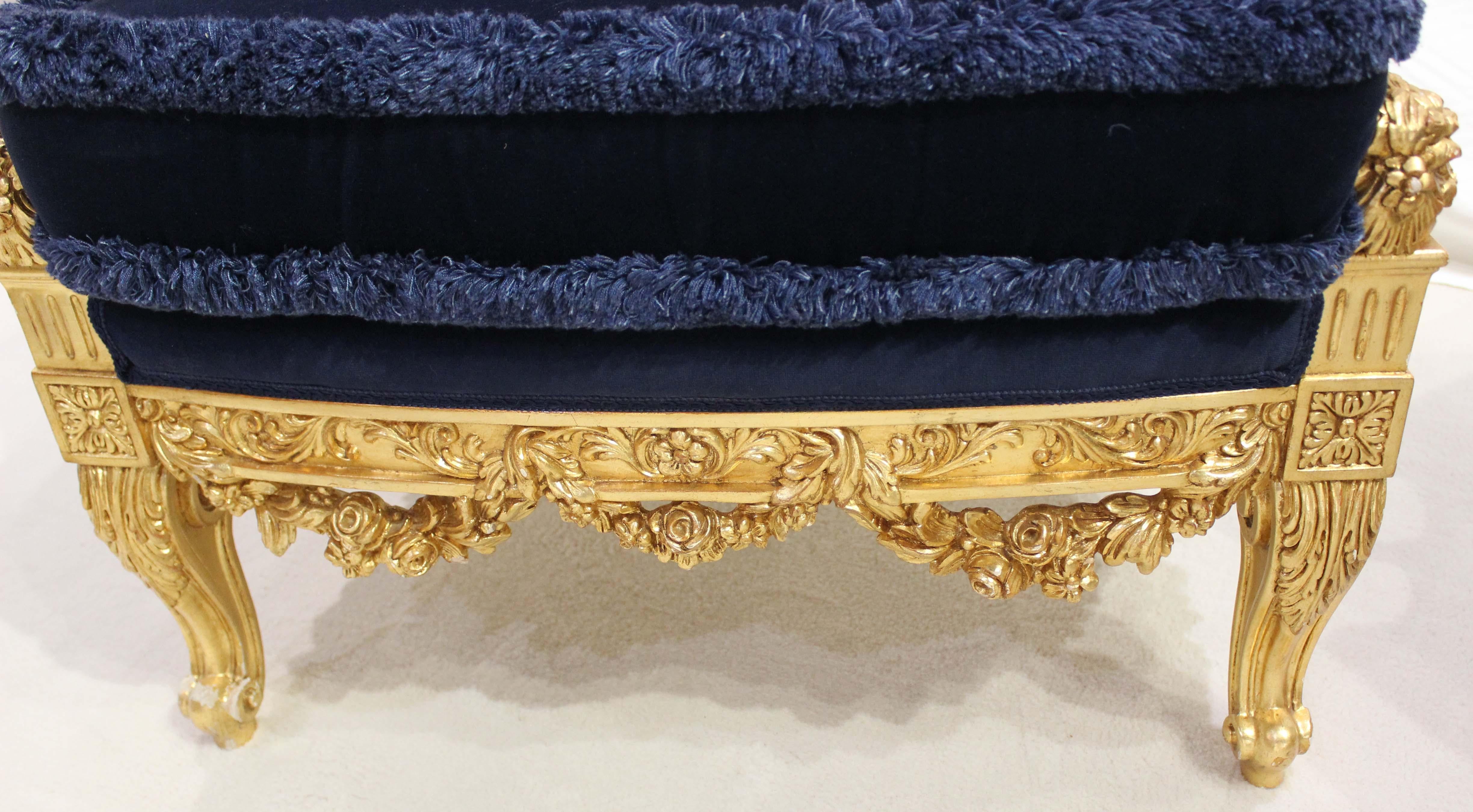 Asnaghi Suite of 2 Settee and 2 Chairs, Upholstered Royal Blue Velvet For Sale 11