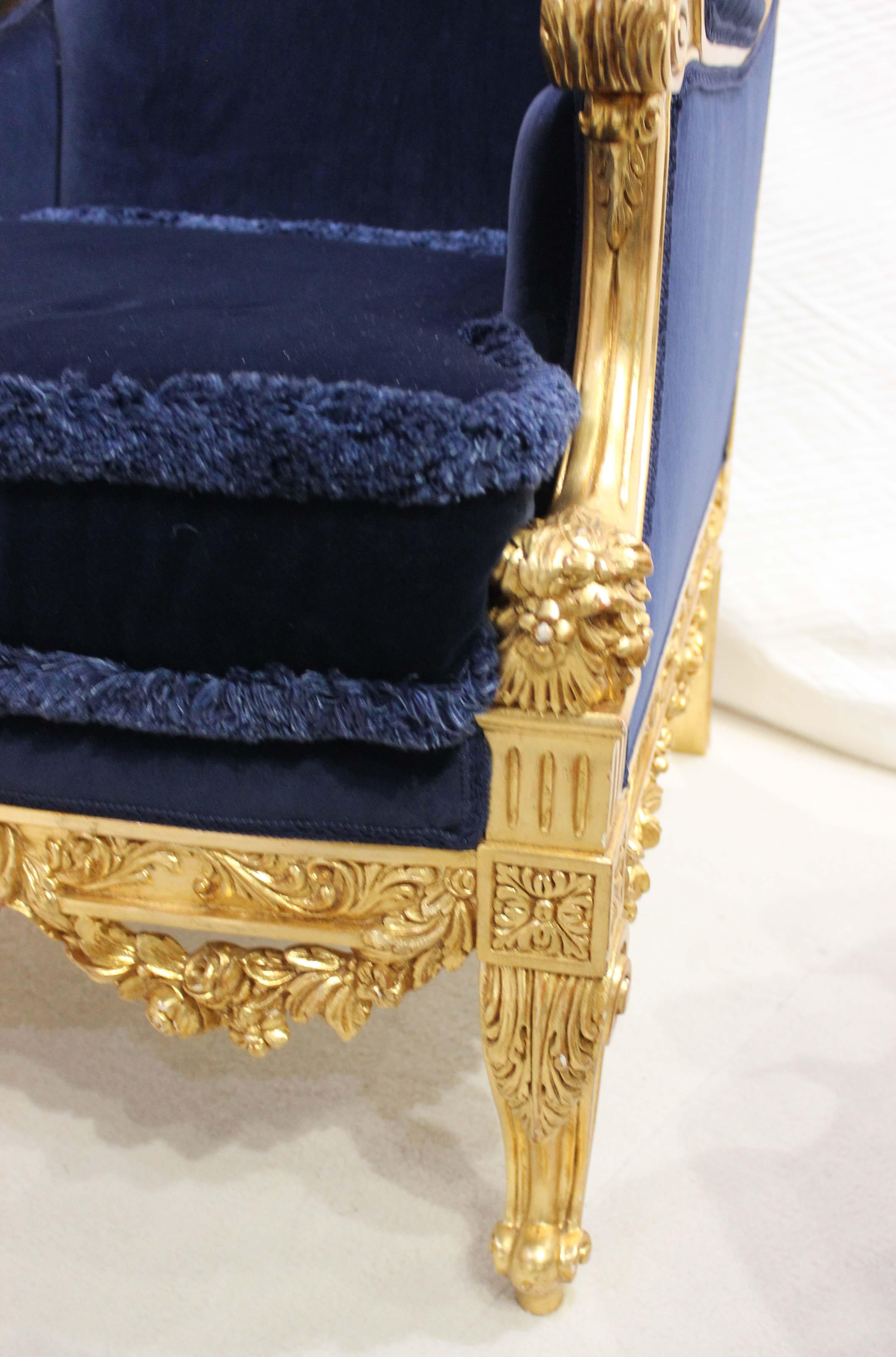 Asnaghi Suite of 2 Settee and 2 Chairs, Upholstered Royal Blue Velvet For Sale 12