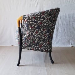 Asnago Italian Rare Floral Fabric Beechwood Armchair with Black Lacquered Legs