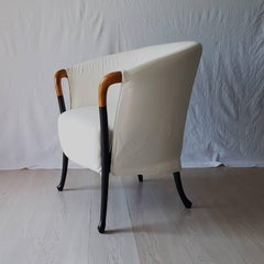 Asnago White Fabric Beechwood Italian Armchair with Black Lacquered Legs, 1990