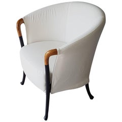 Vintage  Asnago White Fabric Beechwood Italian Armchair with Black Lacquered Legs, 1990