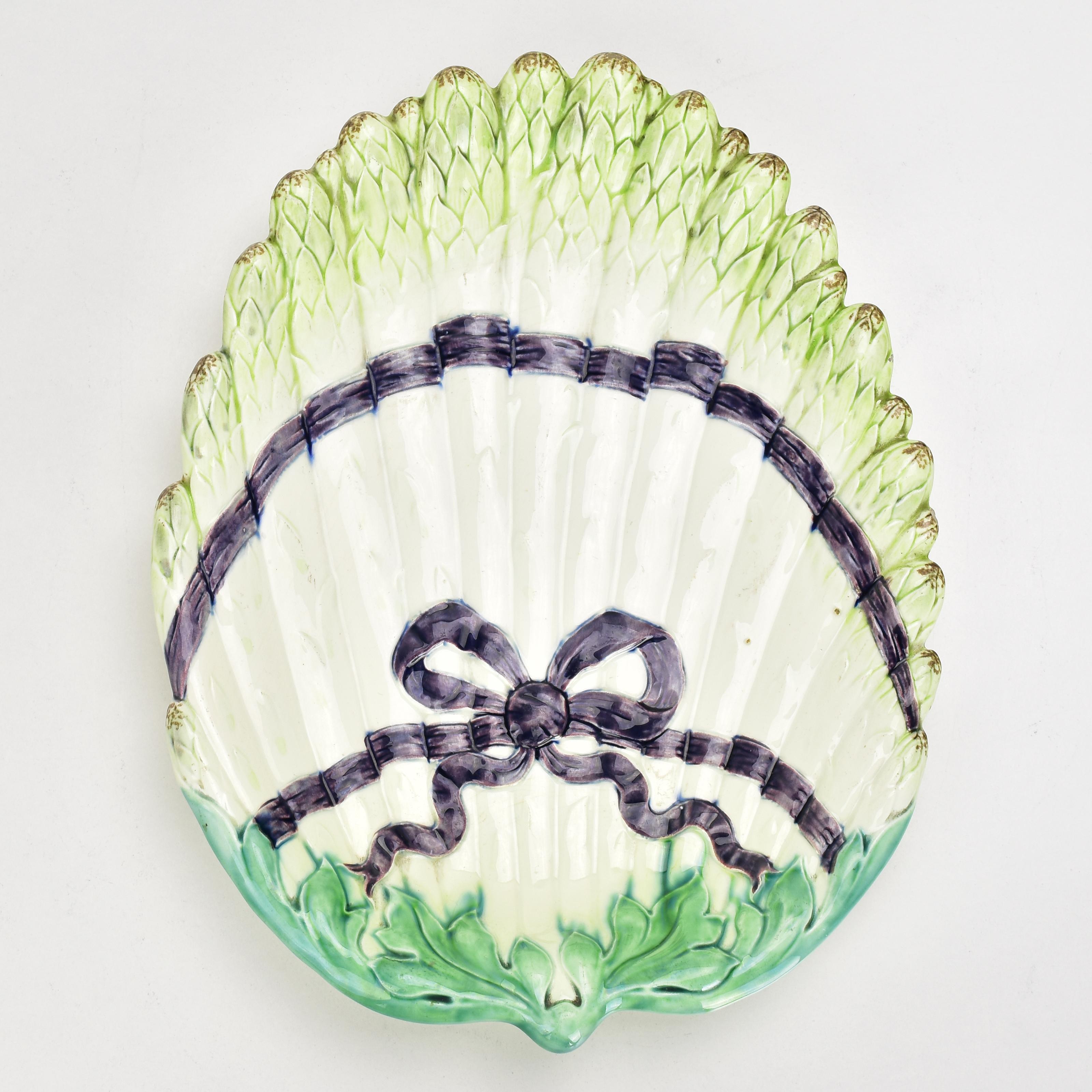 Antique Art Nouveau barbotine aspargus serving plate.