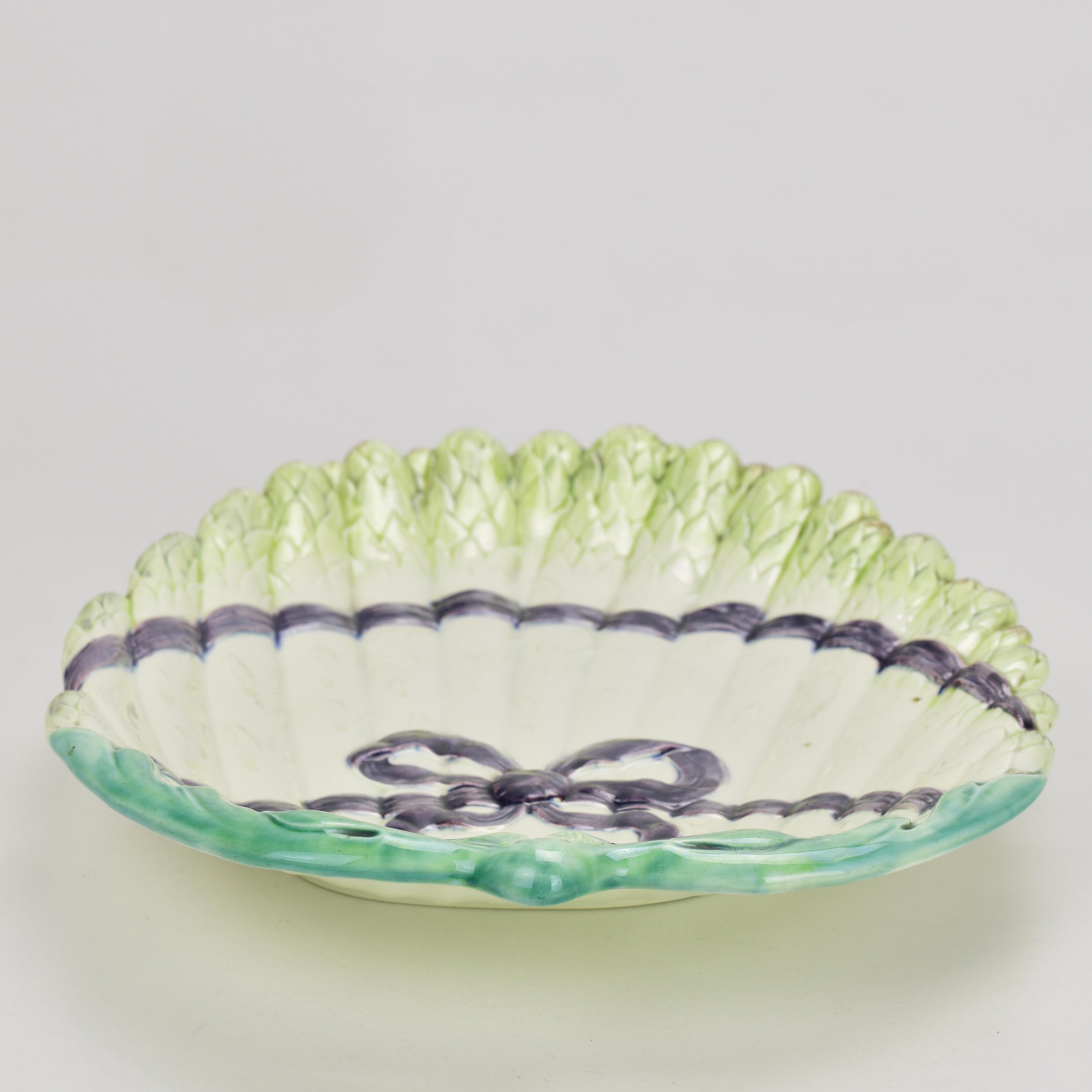 Asparagus Serving Dish Plate Majolica Art Nouveau Glazed Pottery Ceramic  For Sale 1