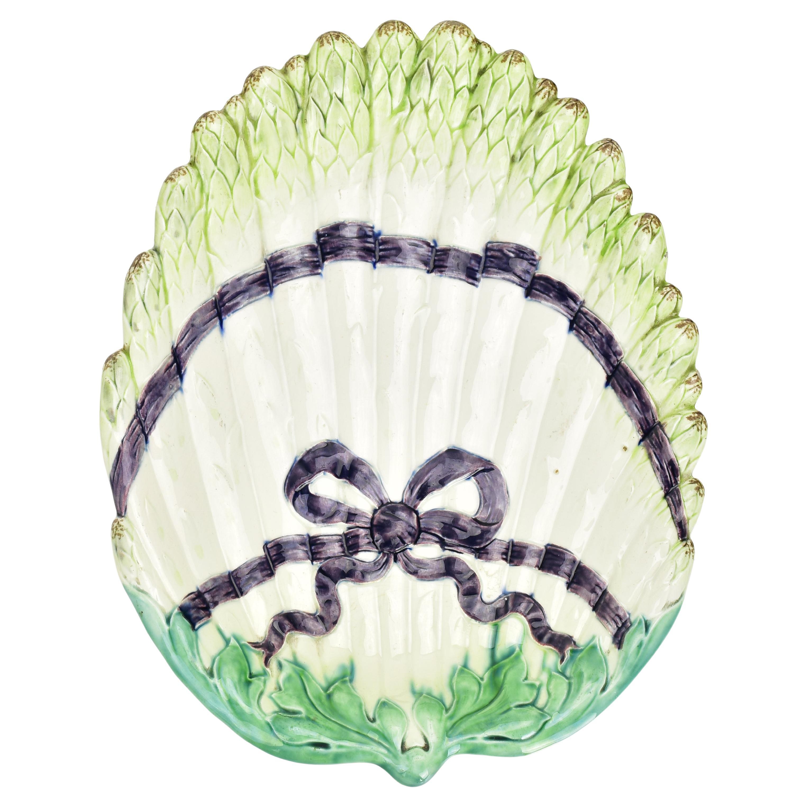 Asparagus Serving Dish Plate Majolica Art Nouveau Glazed Pottery Ceramic  For Sale