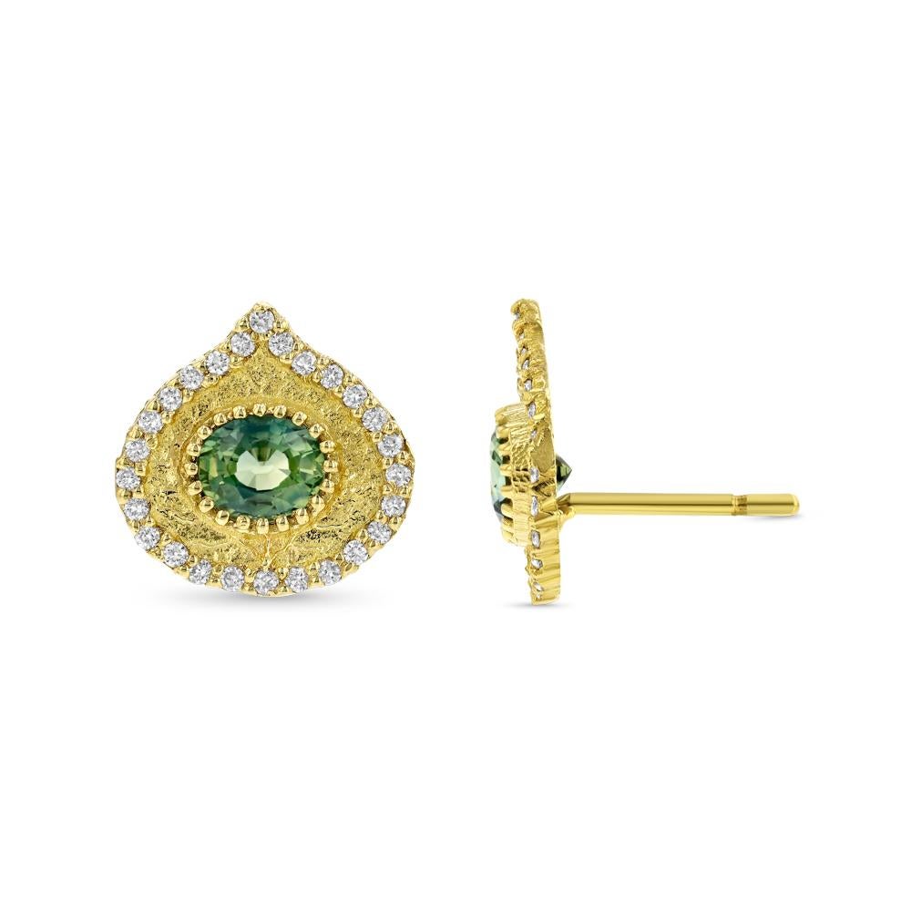 Blattgold-Ohrringe mit Peridot aus Aspenblatt im Angebot 1