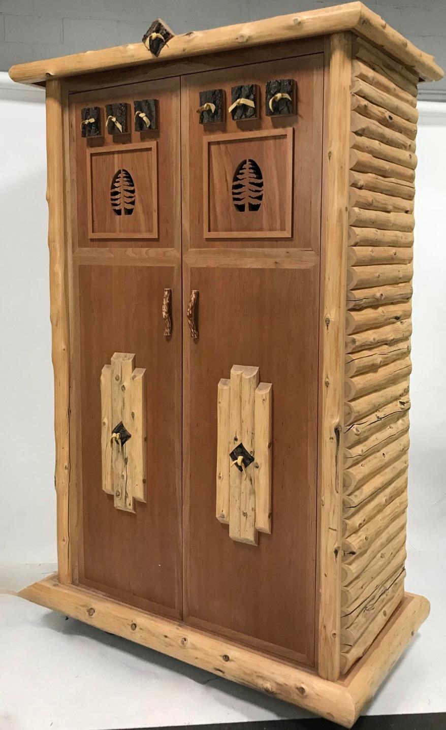 This is. call to all Aspen, Sun Valley, Jackson Hole, Vail and Santa Fe dwellers who bask in the ambiance of a rustic interior. This gorgeously hand-crafted rustic piece has ample built in drawers. The two upper shelves are removable should you wish