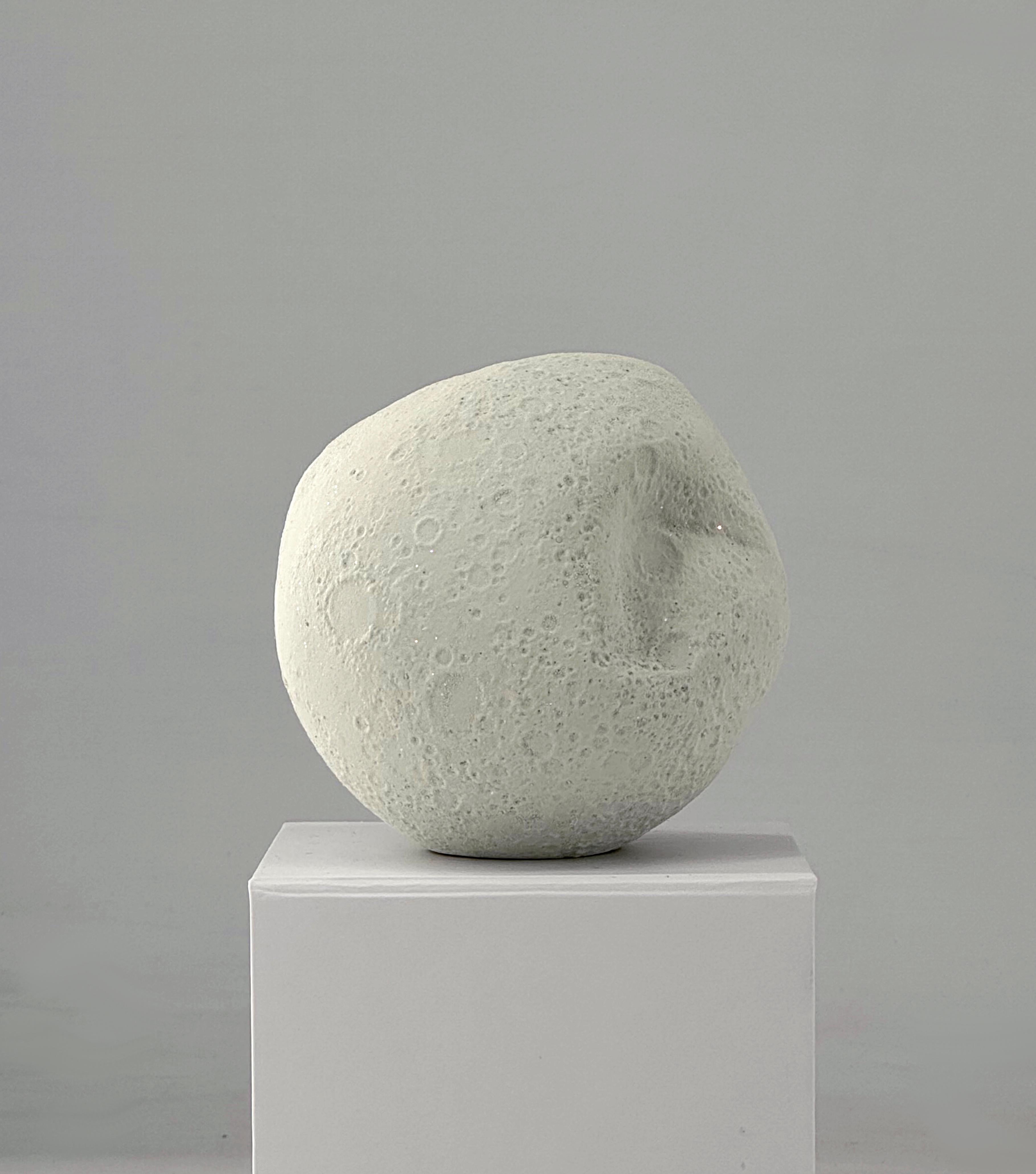 White Miniature Sculpture inspired by the Deflated Moon Series by Aspencrow - Gray Figurative Sculpture by ASPENCROW