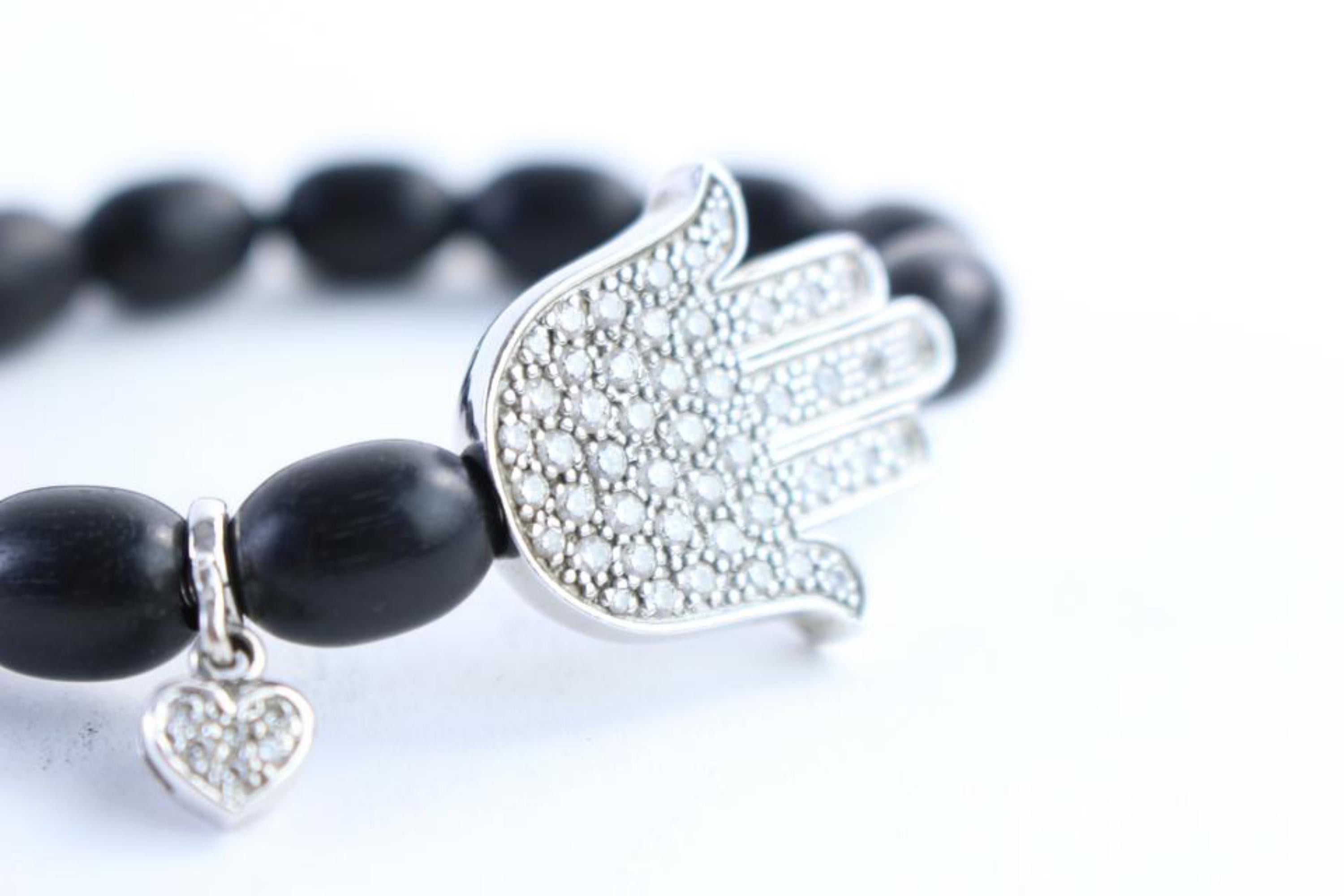 Aspery & Guldag Black 14k Hamsa X Heart Bead Bracelet 12mr0312 In Excellent Condition For Sale In Forest Hills, NY