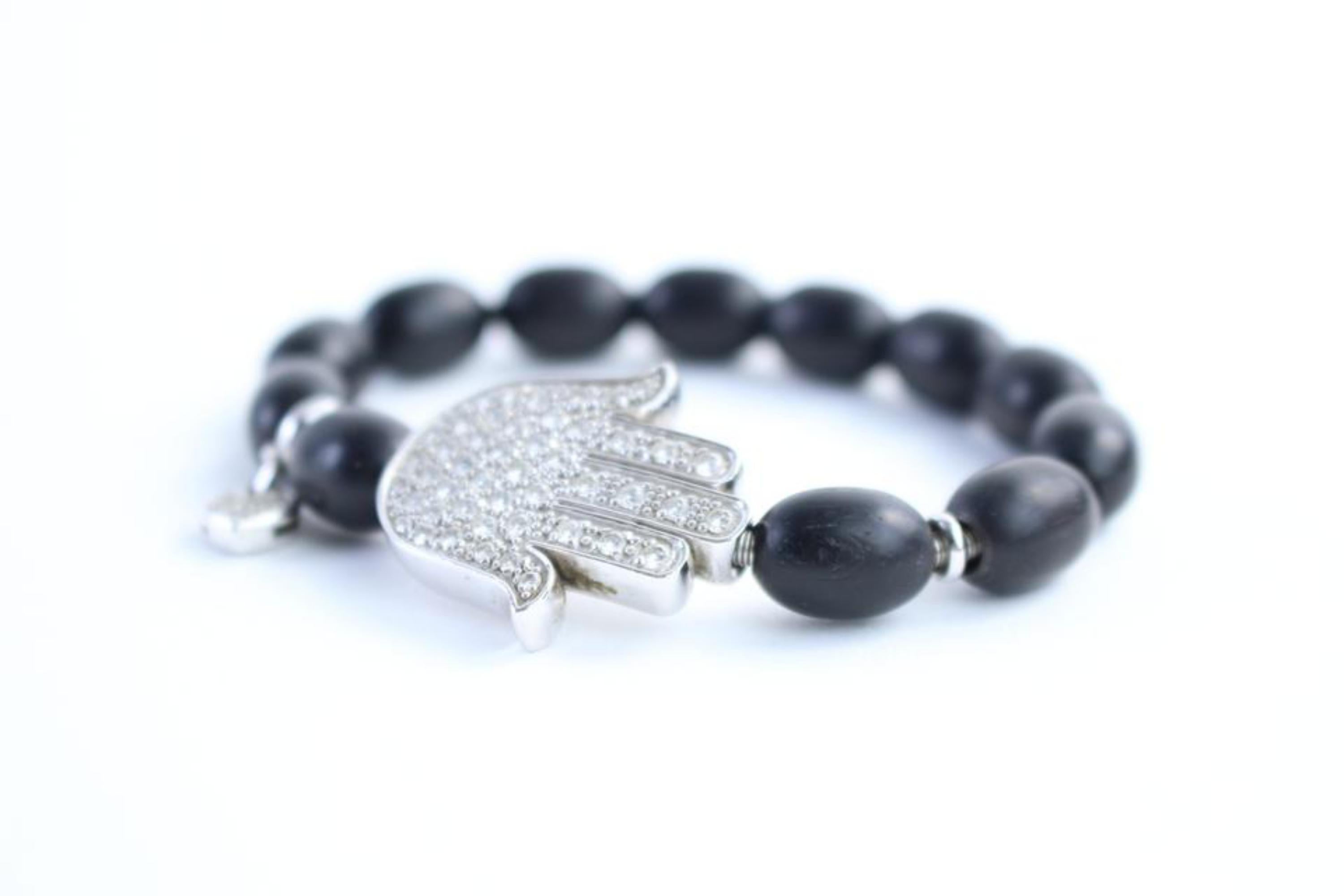 Aspery & Guldag Black 14k Hamsa X Heart Bead Bracelet 12mr0312 For Sale 3