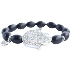 Aspery & Guldag Black 14k Hamsa X Heart Bead Bracelet 12mr0312