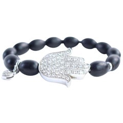 Aspery & Guldag Black 14k Hamsa X Heart Bead Bracelet 12mr0312