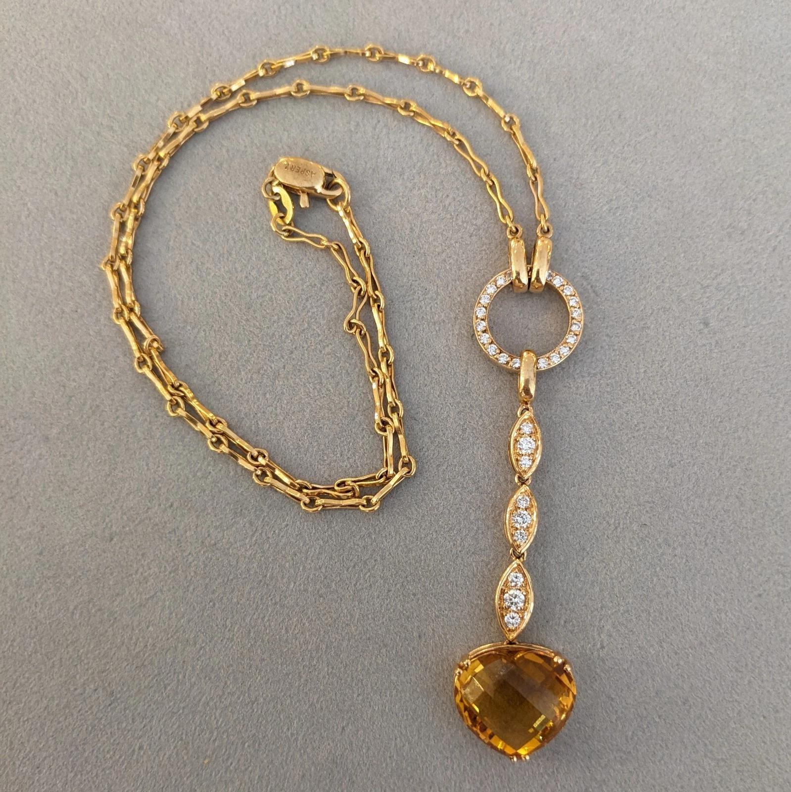 Aspery & Guldag Citrin & Diamant-Anhänger Halskette in 18k Rose Gold (Gemischter Schliff) im Angebot