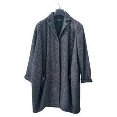 Aspesi Charcoal Bouclé Wool Oversized Coat with Notch Lapels