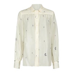 Aspesi, camicetta in seta color crema con stampa Paisley, taglia M.