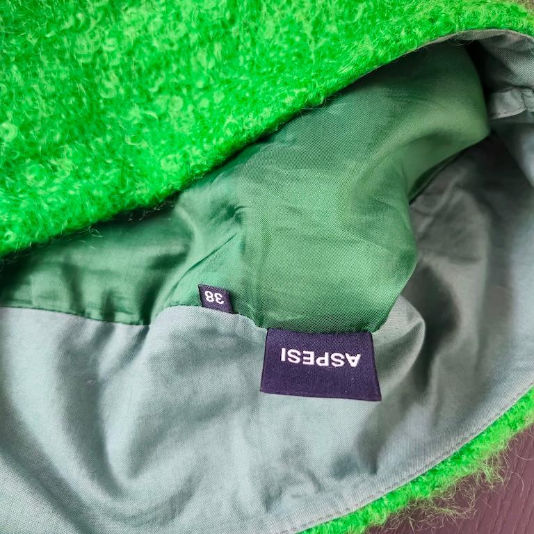 Aspesi Emerald-Green Bouclé Wool Mini Skirt, IT 38 en venta 9