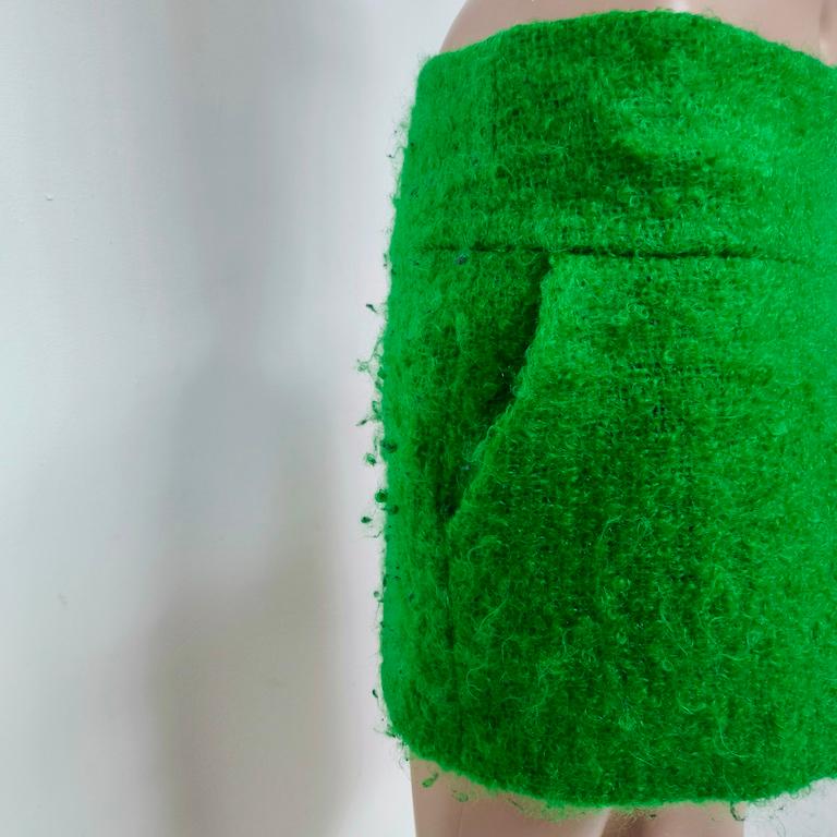 Aspesi Emerald-Green Bouclé Wool Mini Skirt, IT 38 en venta 2