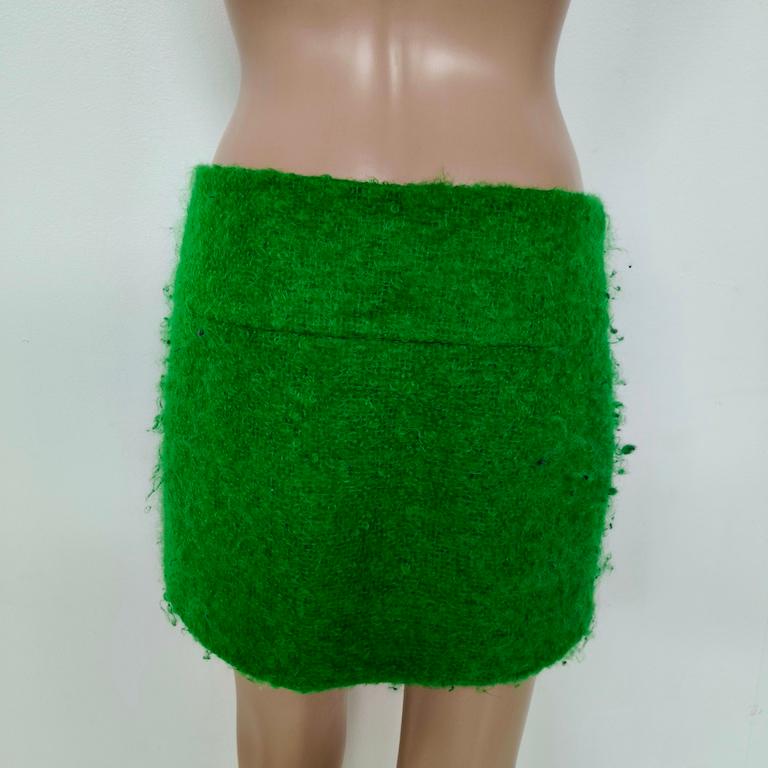 Aspesi Emerald-Green Bouclé Wool Mini Skirt, IT 38 en venta 5