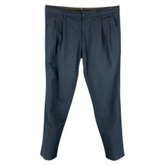 ASPESI - Pantalon décontracté en coton et lin bleu marine avec fermeture éclair et volants, taille 34