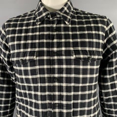 ASPESI Size L Black White Plaid Quilted Cotton Shirt Jacket