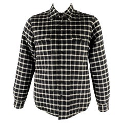 ASPESI Size L Black White Plaid Quilted Cotton Shirt Jacket