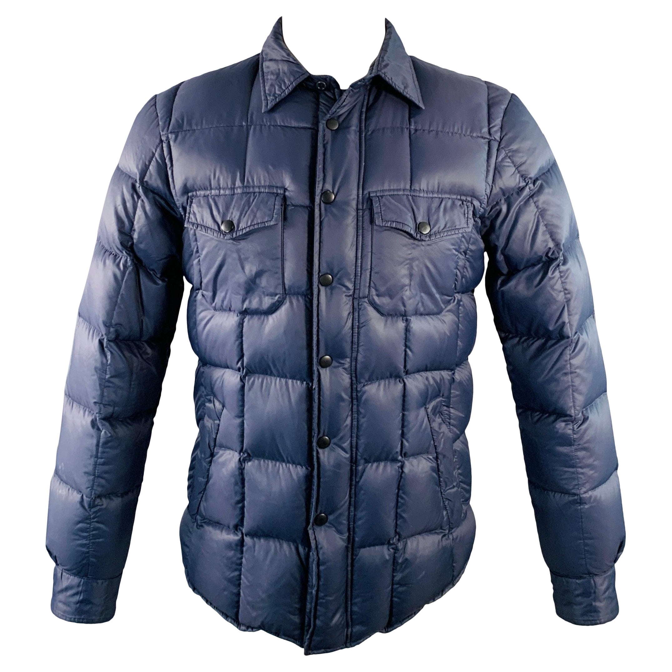 ASPESI Size M Navy Quilted Nylon Zip Snaps Jacket