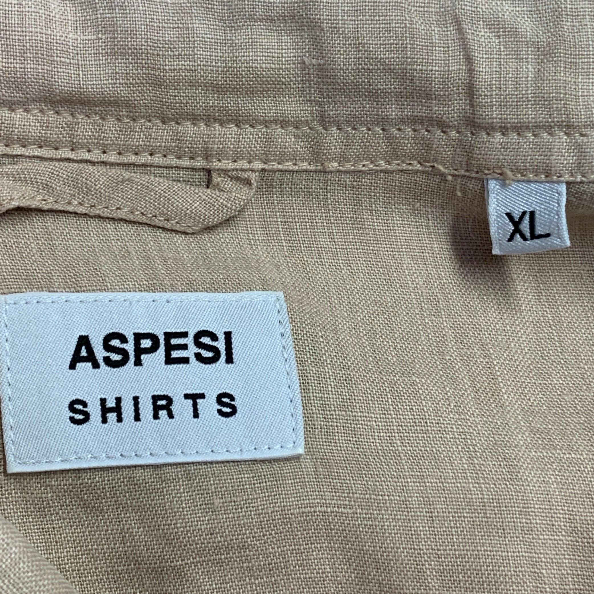 ASPESI Size XL Peach Linen Half Placket Long Sleeve Shirt For Sale 1