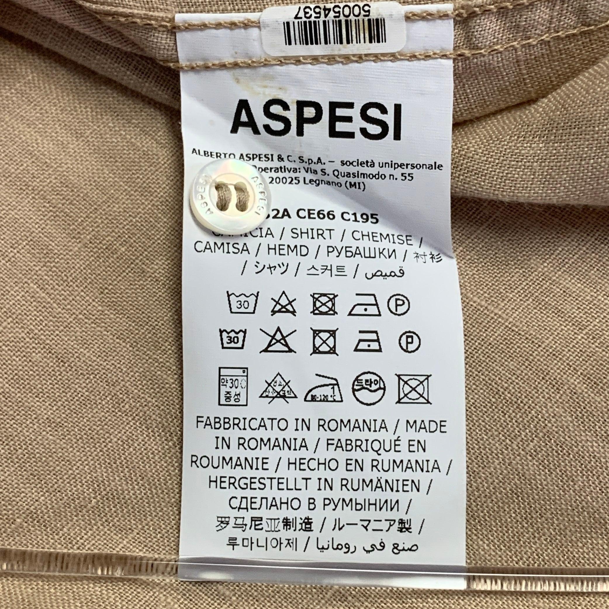 ASPESI Size XL Peach Linen Half Placket Long Sleeve Shirt For Sale 2
